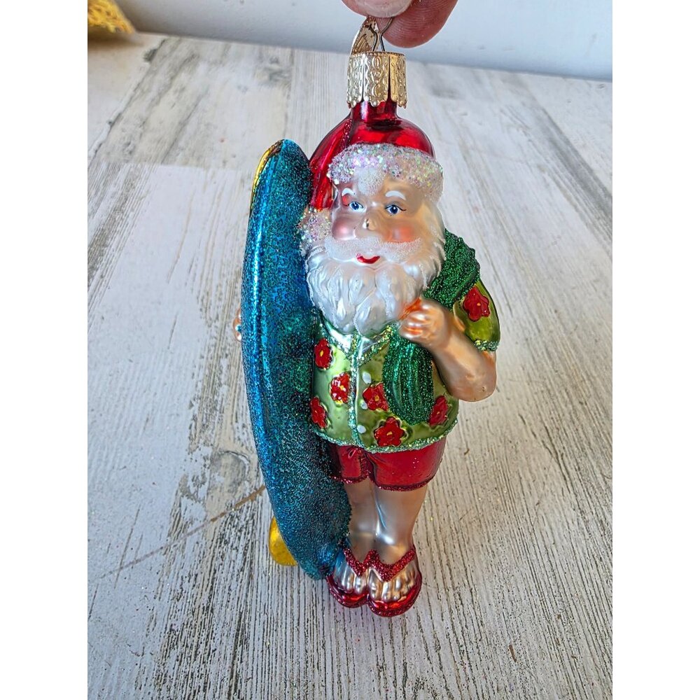 Owc old world Santa surfer surfboard glass‎ ornament Xmas tree